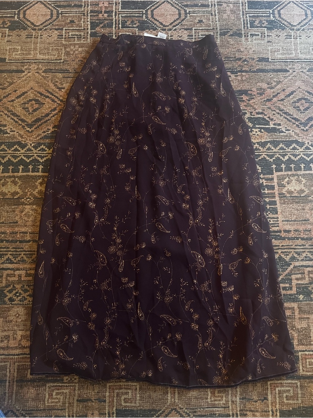 Women's Dark Purple Floral Metallic A-Line Skirt